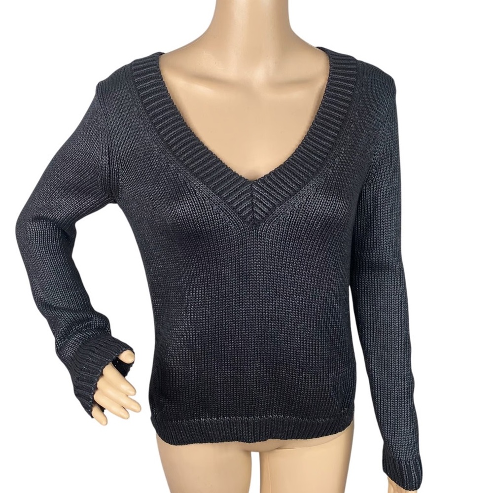 RALPH LAUREN Black Label Wax Coated V-neck Sweater | Medium